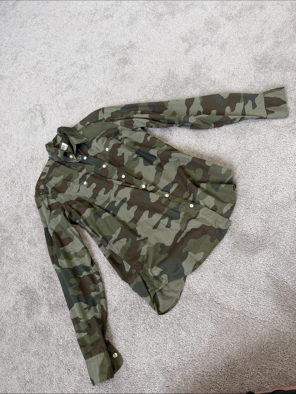 GAP Green and Brown Camo Button-Down Shirt